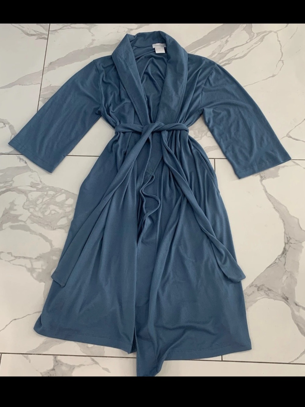 Softies Blue Plush Robe Women S/M Waist Tie Spa Pockets Cozy Below Knee Length